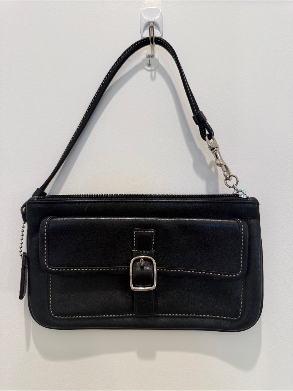 Coach SoHo Vintage Black Leather Buckle Flap Wristlet